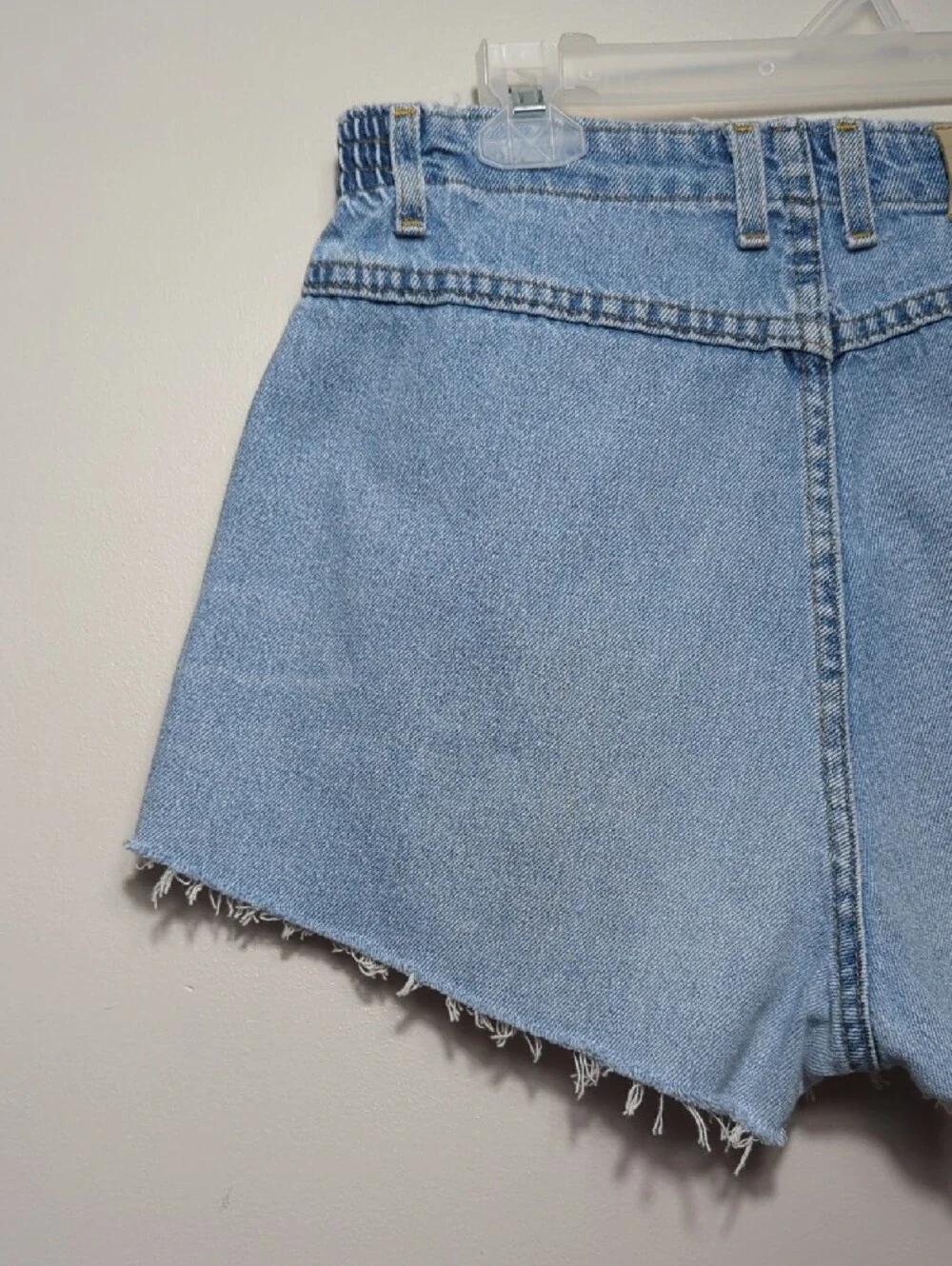 Vtg 80s 90s Lee Jeans Light Blue Elastic‎ Waist Denim Cutoff Shorts Size 12 MED